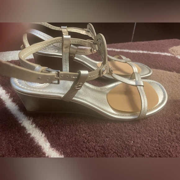 Gold 60mm, Miller Tory Burch Wedge Sandals - worn twice. - Picture 7 of 8